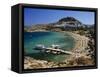 View over Beach and Castle, Lindos, Rhodes Island, Dodecanese Islands, Greek Islands, Greece-Stuart Black-Framed Stretched Canvas