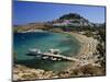 View over Beach and Castle, Lindos, Rhodes Island, Dodecanese Islands, Greek Islands, Greece-Stuart Black-Mounted Photographic Print