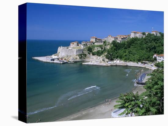 View over Beach to the Old Fortified City, Ulcinj, Haj-Nehaj, Montenegro, Europe-Stuart Black-Stretched Canvas