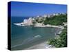 View over Beach to the Old Fortified City, Ulcinj, Haj-Nehaj, Montenegro, Europe-Stuart Black-Stretched Canvas