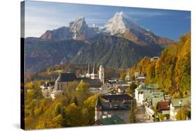 View over Berchtesgaden and the Watzmann Mountain, Berchtesgaden, Bavaria, Germany, Europe-Miles Ertman-Stretched Canvas