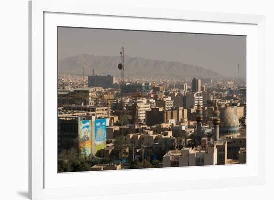 View over buildings from city centre towards Alborz Mountains, Tehran, Iran, Middle East-James Strachan-Framed Photographic Print