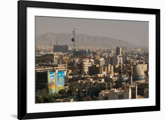 View over buildings from city centre towards Alborz Mountains, Tehran, Iran, Middle East-James Strachan-Framed Photographic Print