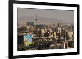 View over buildings from city centre towards Alborz Mountains, Tehran, Iran, Middle East-James Strachan-Framed Photographic Print