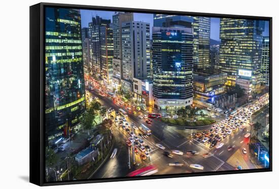 View over busy Gangnam at dusk, Gangnam District, Seoul, South Korea-Peter Adams-Framed Stretched Canvas