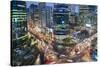 View over busy Gangnam at dusk, Gangnam District, Seoul, South Korea-Peter Adams-Stretched Canvas