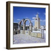 View over City and Great Mosque from Tiled Roof Top, Tunis, Tunisia, North Africa, Africa-Stuart Black-Framed Photographic Print