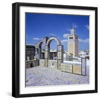 View over City and Great Mosque from Tiled Roof Top, Tunis, Tunisia, North Africa, Africa-Stuart Black-Framed Photographic Print