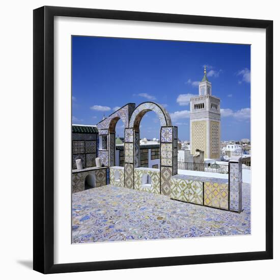 View over City and Great Mosque from Tiled Roof Top, Tunis, Tunisia, North Africa, Africa-Stuart Black-Framed Photographic Print