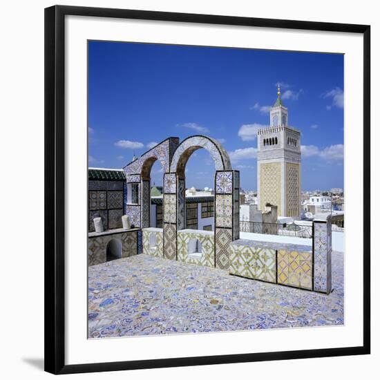 View over City and Great Mosque from Tiled Roof Top, Tunis, Tunisia, North Africa, Africa-Stuart Black-Framed Photographic Print