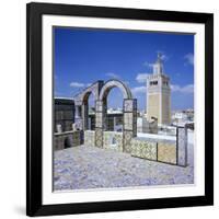 View over City and Great Mosque from Tiled Roof Top, Tunis, Tunisia, North Africa, Africa-Stuart Black-Framed Photographic Print