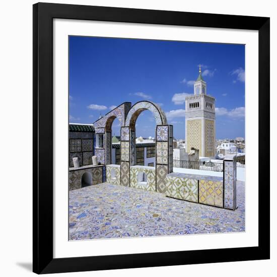 View over City and Great Mosque from Tiled Roof Top, Tunis, Tunisia, North Africa, Africa-Stuart Black-Framed Photographic Print