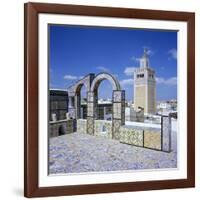 View over City and Great Mosque from Tiled Roof Top, Tunis, Tunisia, North Africa, Africa-Stuart Black-Framed Photographic Print