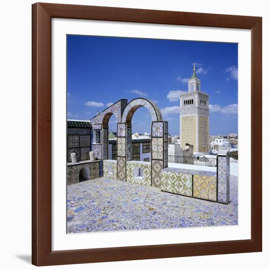 View over City and Great Mosque from Tiled Roof Top, Tunis, Tunisia, North Africa, Africa-Stuart Black-Framed Photographic Print