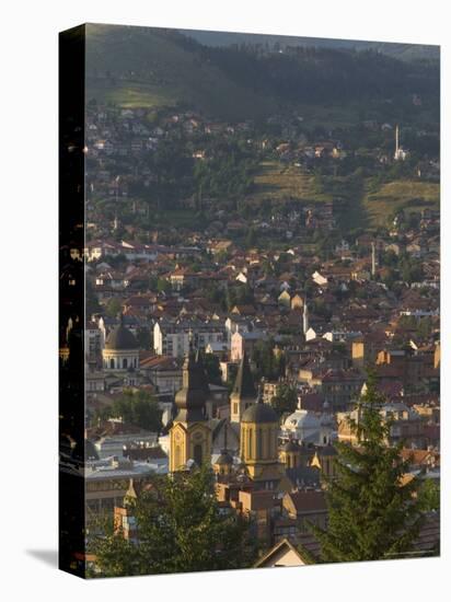 View Over City with Orthodox Cathedral in Foreground, Sarajevo, Bosnia, Bosnia-Herzegovina-Graham Lawrence-Stretched Canvas