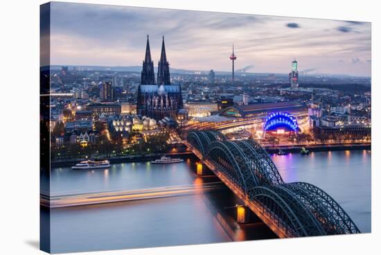 View over Cologne in the Evening, North Rhine-Westphalia, Germany-Steve Simon-Stretched Canvas