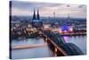 View over Cologne in the Evening, North Rhine-Westphalia, Germany-Steve Simon-Stretched Canvas