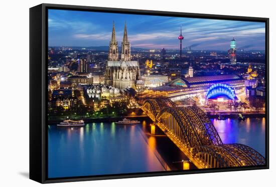 View over Cologne in the Evening, North Rhine-Westphalia, Germany-Steve Simon-Framed Stretched Canvas