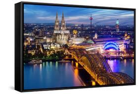 View over Cologne in the Evening, North Rhine-Westphalia, Germany-Steve Simon-Framed Stretched Canvas
