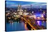 View over Cologne in the Evening, North Rhine-Westphalia, Germany-Steve Simon-Stretched Canvas