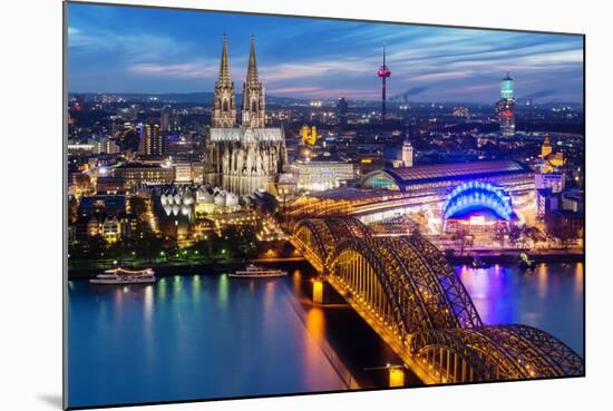 View over Cologne in the Evening, North Rhine-Westphalia, Germany-Steve Simon-Mounted Photographic Print