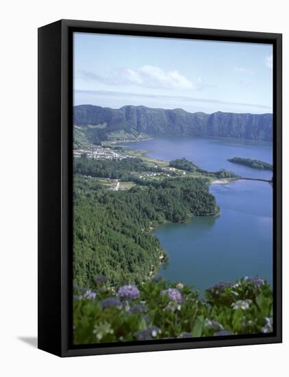 View Over Crater Lake, Sete Citades, San Miguel, Azores Islands, Portugal, Atlantic-David Lomax-Framed Stretched Canvas