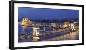 View over Danube River to Chain Bridge and Parliament, UNESCO World Heritage Site, Budapest, Hungar-Markus Lange-Framed Photographic Print