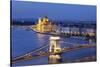 View over Danube River to Chain Bridge and Parliament, UNESCO World Heritage Site, Budapest, Hungar-Markus Lange-Stretched Canvas