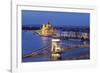 View over Danube River to Chain Bridge and Parliament, UNESCO World Heritage Site, Budapest, Hungar-Markus Lange-Framed Photographic Print