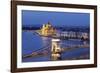 View over Danube River to Chain Bridge and Parliament, UNESCO World Heritage Site, Budapest, Hungar-Markus Lange-Framed Photographic Print