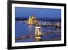 View over Danube River to Chain Bridge and Parliament, UNESCO World Heritage Site, Budapest, Hungar-Markus Lange-Framed Photographic Print