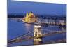 View over Danube River to Chain Bridge and Parliament, UNESCO World Heritage Site, Budapest, Hungar-Markus Lange-Mounted Photographic Print