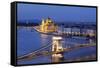 View over Danube River to Chain Bridge and Parliament, UNESCO World Heritage Site, Budapest, Hungar-Markus Lange-Framed Stretched Canvas