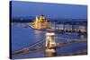 View over Danube River to Chain Bridge and Parliament, UNESCO World Heritage Site, Budapest, Hungar-Markus Lange-Stretched Canvas