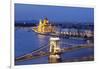 View over Danube River to Chain Bridge and Parliament, UNESCO World Heritage Site, Budapest, Hungar-Markus Lange-Framed Photographic Print