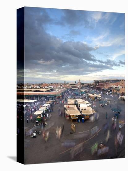 View Over Djemaa El Fna at Dusk With Foodstalls and Crowds of People, Marrakech, Morocco-Lee Frost-Stretched Canvas