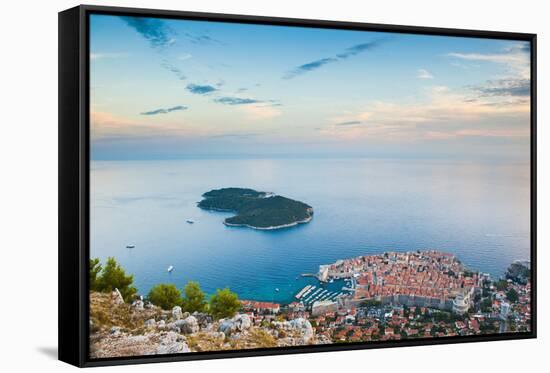 View over Dubrovnik, Lokum Island and Adriatic Sea, Dubrovnik, Dalmatian Coast, Croatia, Europe-Matthew Williams-Ellis-Framed Stretched Canvas