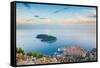 View over Dubrovnik, Lokum Island and Adriatic Sea, Dubrovnik, Dalmatian Coast, Croatia, Europe-Matthew Williams-Ellis-Framed Stretched Canvas