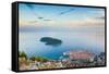 View over Dubrovnik, Lokum Island and Adriatic Sea, Dubrovnik, Dalmatian Coast, Croatia, Europe-Matthew Williams-Ellis-Framed Stretched Canvas