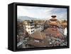 View over Durbar Square from Rooftop Cafe Showing Temples and Busy Streets, Kathmandu, Nepal, Asia-Lee Frost-Framed Stretched Canvas