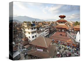 View over Durbar Square from Rooftop Cafe Showing Temples and Busy Streets, Kathmandu, Nepal, Asia-Lee Frost-Stretched Canvas