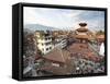 View over Durbar Square from Rooftop Cafe Showing Temples and Busy Streets, Kathmandu, Nepal, Asia-Lee Frost-Framed Stretched Canvas