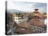 View over Durbar Square from Rooftop Cafe Showing Temples and Busy Streets, Kathmandu, Nepal, Asia-Lee Frost-Stretched Canvas