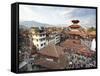 View over Durbar Square from Rooftop Cafe Showing Temples and Busy Streets, Kathmandu, Nepal, Asia-Lee Frost-Framed Stretched Canvas