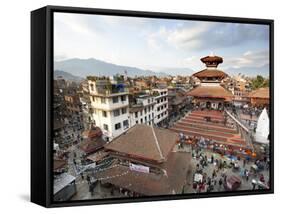 View over Durbar Square from Rooftop Cafe Showing Temples and Busy Streets, Kathmandu, Nepal, Asia-Lee Frost-Framed Stretched Canvas