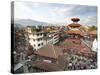 View over Durbar Square from Rooftop Cafe Showing Temples and Busy Streets, Kathmandu, Nepal, Asia-Lee Frost-Stretched Canvas