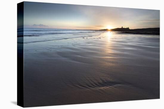 View over Embleton Beach at Sunrise Towards the Silhouetted Ruin of Dunstanburgh Castle-Lee Frost-Stretched Canvas