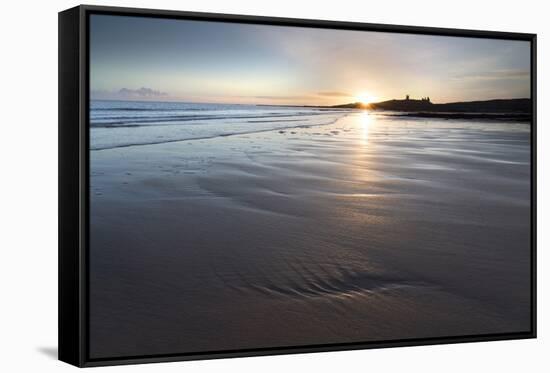 View over Embleton Beach at Sunrise Towards the Silhouetted Ruin of Dunstanburgh Castle-Lee Frost-Framed Stretched Canvas