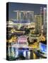 View over Entertainment District of Clarke Quay, Singapore River and City Skyline, Singapore-Gavin Hellier-Stretched Canvas