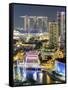 View over Entertainment District of Clarke Quay, Singapore River and City Skyline, Singapore-Gavin Hellier-Framed Stretched Canvas